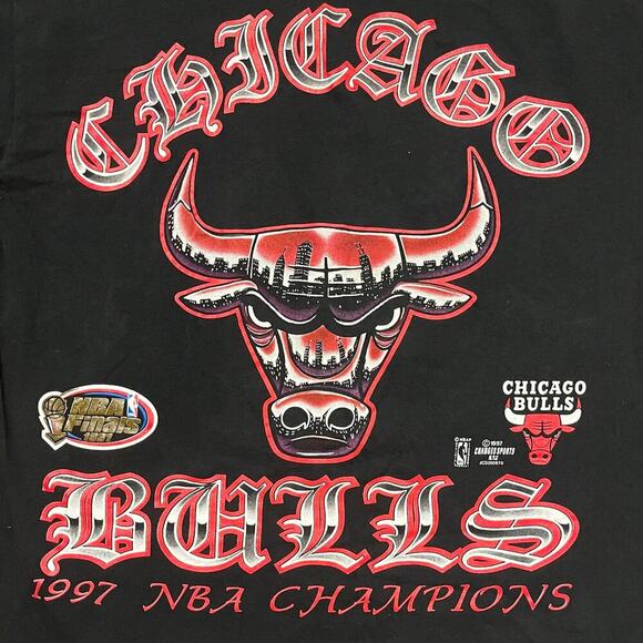 VTG Chicago Bulls 1997 NBA Champions T Shirt Mens XL RARE Changes Sports Black - Picture 4 of 6